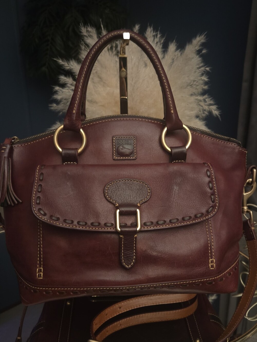 Dooney & Bourke Florentine Oxblood Whipstitched Satchel Crossbody Bag